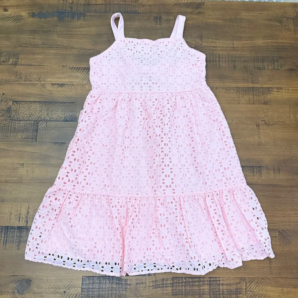 Laura Ashley Kids Pink Eyelet Tiered Bow Back Sundress Large (10-12)‎ NEW